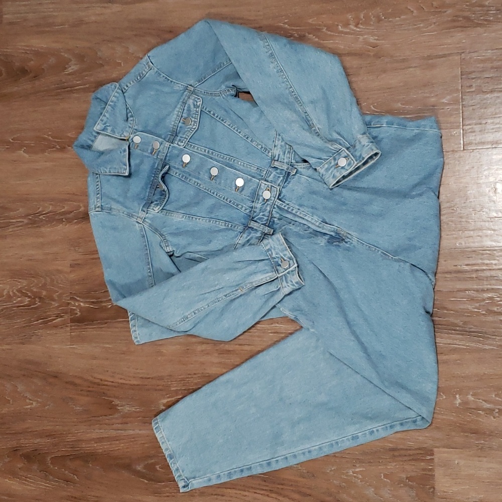 (XS) SHEIN Full Length Denim Jumpsuit Coveralls Farmhouse Outdoors Lightwash